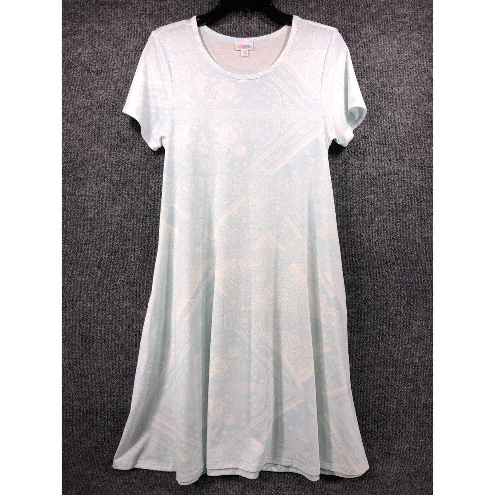 LuLaRoe Dress Women's‎ Size XS Blue White Short Sleeves Pockets Maxi Comfortable